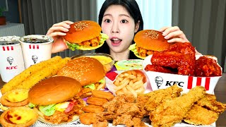 ASMR MUKBANG KFC 햄버거 양념치킨 치즈스틱 먹방 amp 레시피 FRIED CHICKEN AND BURGER EATING [upl. by Elleuqar232]