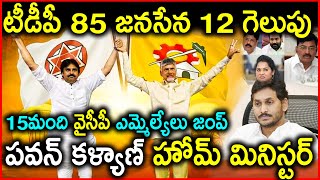 టీడీపీ 85 జనసేన 12 గెలుపు  PK హోమ్ మినిస్టర్ 15మంది వైసీపీ ఎమ్మెల్యేలు జంప్  TDP  YSRCP [upl. by Adnilrem]