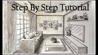 How to draw A Living Room In One Point Perspective Step By Step [upl. by Annadal45]