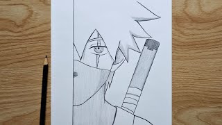 Easy anime half face drawing  How to draw Anime Ninja  Kakashi  step by step  naruto tutorial [upl. by Aihsaei]