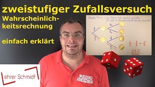 zweistufiger Zufallsversuch  Wahrscheinlichkeitsrechnung  einfach erklärt  Lehrerschmidt [upl. by Daggna]