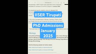 IISER Tirupati PhD Admission 202425  Vacancy 2025 IISER IISERTirupati CSIR2024 PhD2025 [upl. by Enyar]