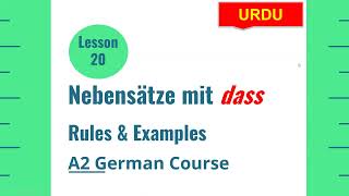 Nebensatz mit dass  dass conjunction  Sentence Structure amp Examples  Lesson 20 A2 German Course [upl. by Pravit]