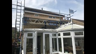 UPVC FASCIA SOFFIT GUTTERING INSTALLATION OVER CONSERVATORY WITH SCAFFOLDING CASTLE VIEW CAERPHILLY [upl. by Cohla685]