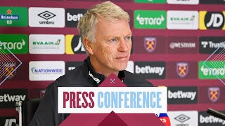 European Win Injury Updates amp Squad Rotation  David Moyes Press Conference  West Ham v Wolves [upl. by Boelter]