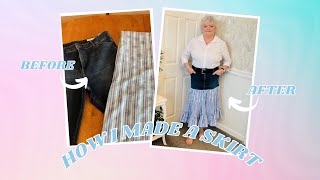 How I made a skirt using a pair of jeans and some fabric [upl. by Ardeth998]