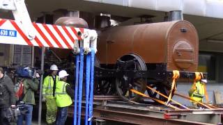 Transfer of the oldest preserved steam locomotive on the Continent from Brussels North to Schaarbeek [upl. by Kalina]