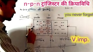 npn ट्रांजिस्टर की क्रियाविधि working of npn transistornpn transistor in hindinpntransistor in [upl. by Lavine]