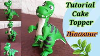 Dinosaur Cake Topper Tutorial Cute Dino تشكيل ديناصور لتزيين الطورطة [upl. by Enylekcaj]