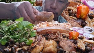 COOK AND EAT PORK COOK WITH SNAIL BAMBOO SHOOTS AND AXONE  PORK SNAIL CURRY RECIPE  NAGA MUKBANG [upl. by Annohsal]