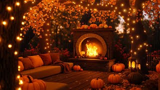 Cozy Autumn Forest Fireplace 🍁 Soft Rainfall and Crackling Fire for Calm Sleep or Study [upl. by Shutz]