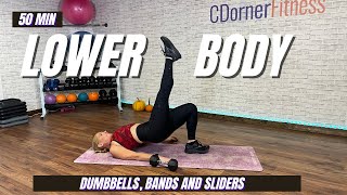 TIGHT LOWER BODY WORKOUT  DUMBBELLS BANDS AND GLIDERS [upl. by Yaner]