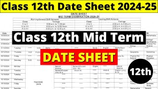 class 12 mid term date sheet 202425  class 12 mid term date sheet 202425 cbse board  date sheet [upl. by Ydnelg]