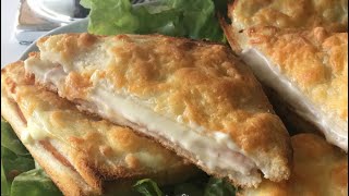 Croque monsieur سوندويش بالطريقة الفرنسية وجبة عشاء سريعة 🇫🇷 pan relleno al horno [upl. by Queri]