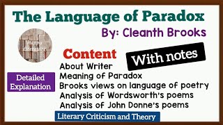 Language of Paradox by Cleanth BrooksLecture style video with notes Literary Criticism and Theory [upl. by Carrissa]