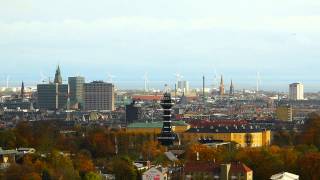 skyline copenhagen downtown  frederiksberg slot  zoo  københavns rådhus  ocean windmills [upl. by Nylirrej]