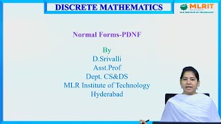 LEC09 Discrete mathematics  Normal FormsPDNF by Ms D Srivalli [upl. by Atnoek]