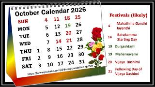 October Calendar 2026 octobercalender2026 [upl. by Barnum]