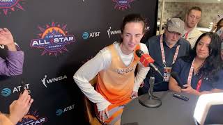 Caitlin Clark AllStar media availability — on the game rest Cheryl Miller Angel Reese Kobe shoe [upl. by Ormand839]