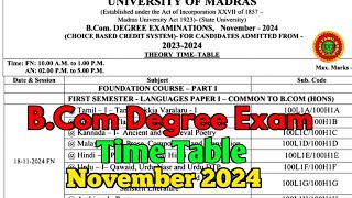 bcom Degree exam time table 2024 [upl. by Santana22]