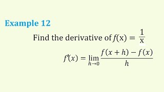 class 11 chapter 12 example 12 find the derivative of fx1x using first principle derivative [upl. by Garek]