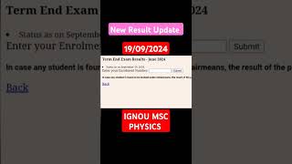 New Result Update IGNOU MSC PHYSICS 19092024 [upl. by Oidualc]