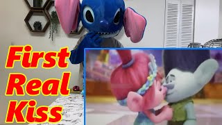 Stitch react to Trolls 3 Band Together Movie Branch and Poppy 1st Real Kiss broppy stitch trolls3 [upl. by Aniluj218]