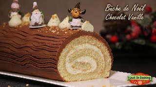 ❅ Recette de Bûche de Noël Roulée Chocolat Vanille ❅ [upl. by Catherine]