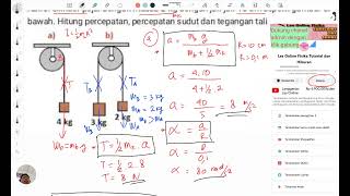 menghitung percepatan percepatan sudut dan tegangan tali katrol silinder pejal digantung 2 benda [upl. by Samuel]