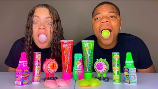 ASMR PINK VS GREEN FOOD UFO WAFERS SOUR CANDY SPRAY MONSTER JAWBREAKER CANDY MUKBANG [upl. by Ragse]