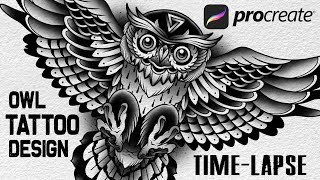 Owl Tattoo Design TimeLapse using Procreate on iPad Pro [upl. by Etnoid]