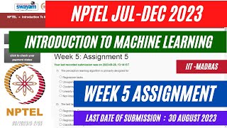 Introduction to Machine Learning  NPTEL Week 5 Assignment Solutons  OPEducore [upl. by Marian158]