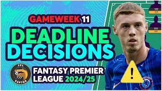 PALMER INJURY UPDATE ⚠️  MY FPL GW11 FINAL THOUGHTS  Fantasy Premier League Tips 202425 [upl. by Llemar555]