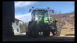 Transporting wood with Deutz Fahr agroplus 315 ecoline [upl. by Ardnauqal]