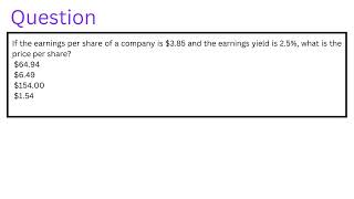 If the earnings per share of a company is 385 and the earnings yield is 25 what is the price [upl. by Aciria]