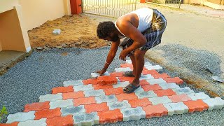 Excellent with Zig Zag design Paver Block installation Speed installation with Indian styleflooring [upl. by Annahoj]