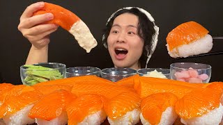 【ASMR】 サーモン1kg使ってお刺身とムチムチの寿司を食べる‼️【咀嚼音mukbang大食い】 [upl. by Killigrew]