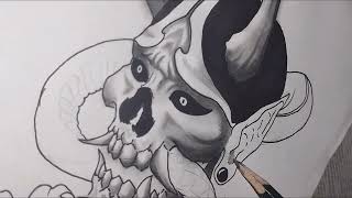 How to Draw Mask Hannya Tattoo [upl. by Akiraa]