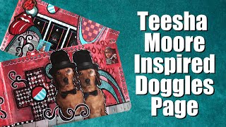 Red and Teal Doggles Page  Teesha Moore Inspired Magazine Collage Art Journal [upl. by Arny]