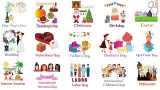 Holidays and Special Events Vocabulary Words  List of Holidays in English [upl. by Suollecram]