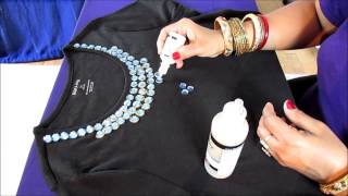 HOW TO CREATE NECKLACE ON YOUR TSHIRT WITH RHINESTONES [upl. by Abigail]