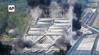 Watch as the Missouri River bridge is demolished [upl. by Ennoryt]