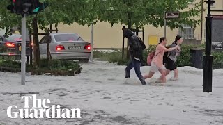 Freak storm leaves Polish city blanketed in hail [upl. by Babette]