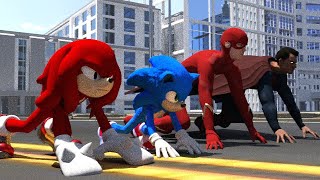 Sonic vs Flash vs Knuckles vs Superman Sonic the hedgehog vs red Sonic vs man of steal Epic race [upl. by Akisey960]