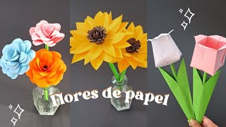 Tutorial de tulipanes girasoles y rosas de papel 🌷🌻🌹 Flores DIY Flowers Paper [upl. by Akemhs]