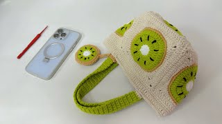 Crochet Bag  Crochet Granny Square Bag Tutorial  Tas Rajut Kiwi 🥝  Crochet Handbag 🥝 [upl. by Carmencita664]