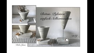 DIY Deko Idee Pflanztüte Gartenstecker aus Beton einfach selbst gemacht How to  Deko Jana [upl. by Chao]