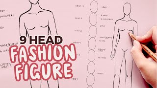 how to draw the fashion figure template or block  9 heads technique for beginners [upl. by Mecke]