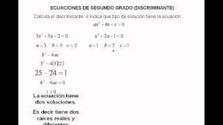 1 ECUACIONES DE SEGUNDO GRADO DISCRIMINANTE [upl. by Ardnik]