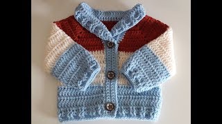 Crochet 11 How to crochet a V neck baby cardigan [upl. by Eutnoj837]